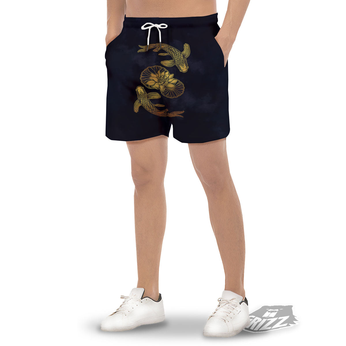 Koi Fish Golden Spiritual Print Men's Gym Shorts-grizzshop