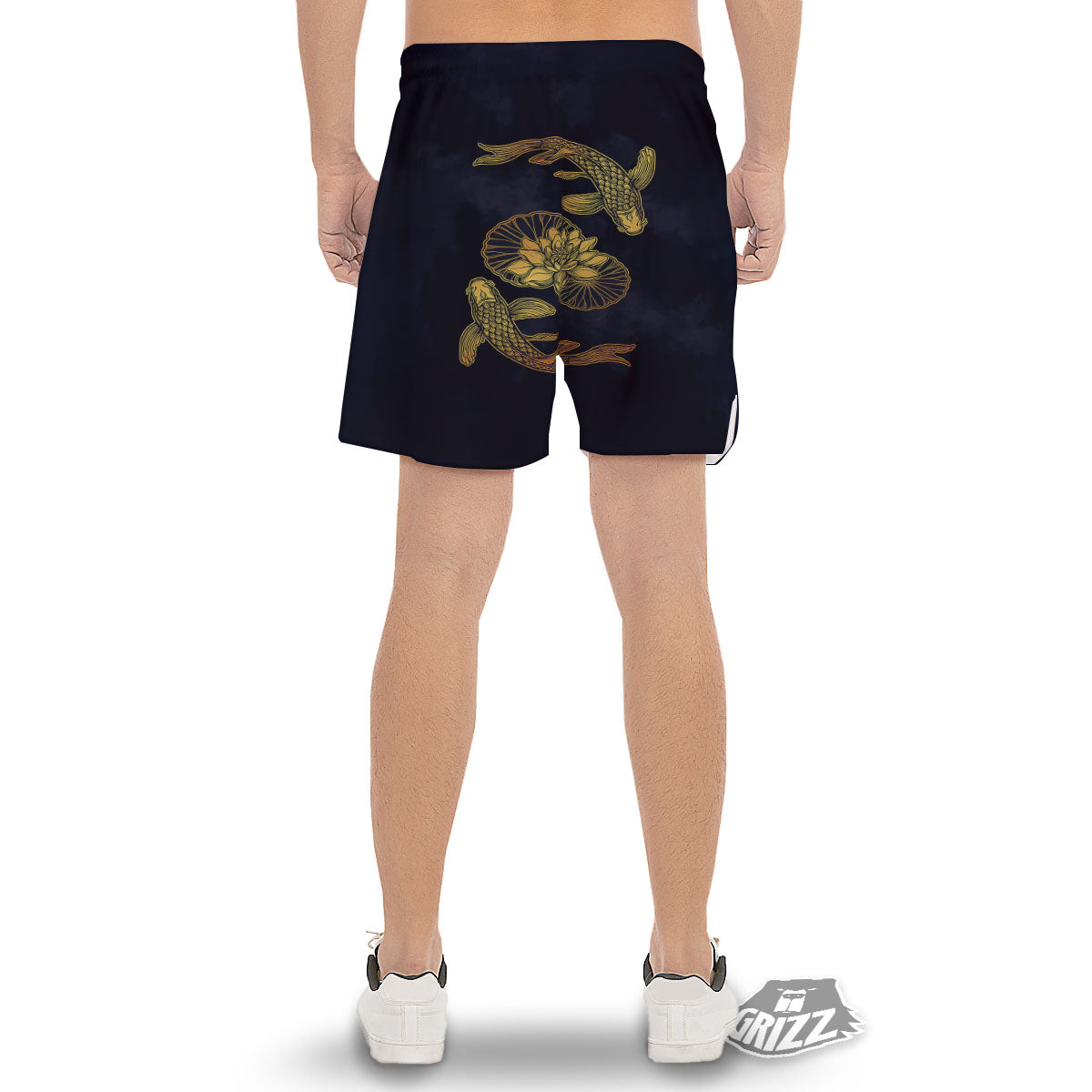 Koi Fish Golden Spiritual Print Men's Gym Shorts-grizzshop