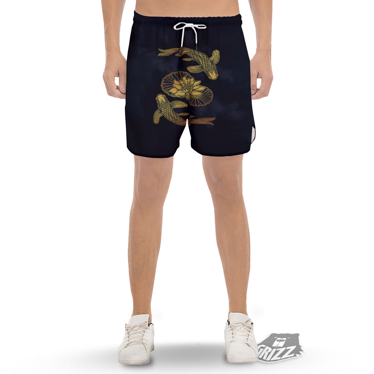 Koi Fish Golden Spiritual Print Men's Gym Shorts-grizzshop