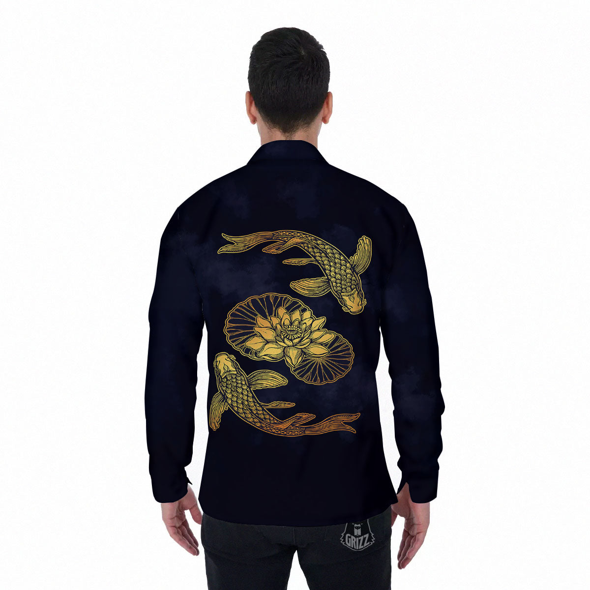 Koi Fish Golden Spiritual Print Men's Long Sleeve Shirts-grizzshop