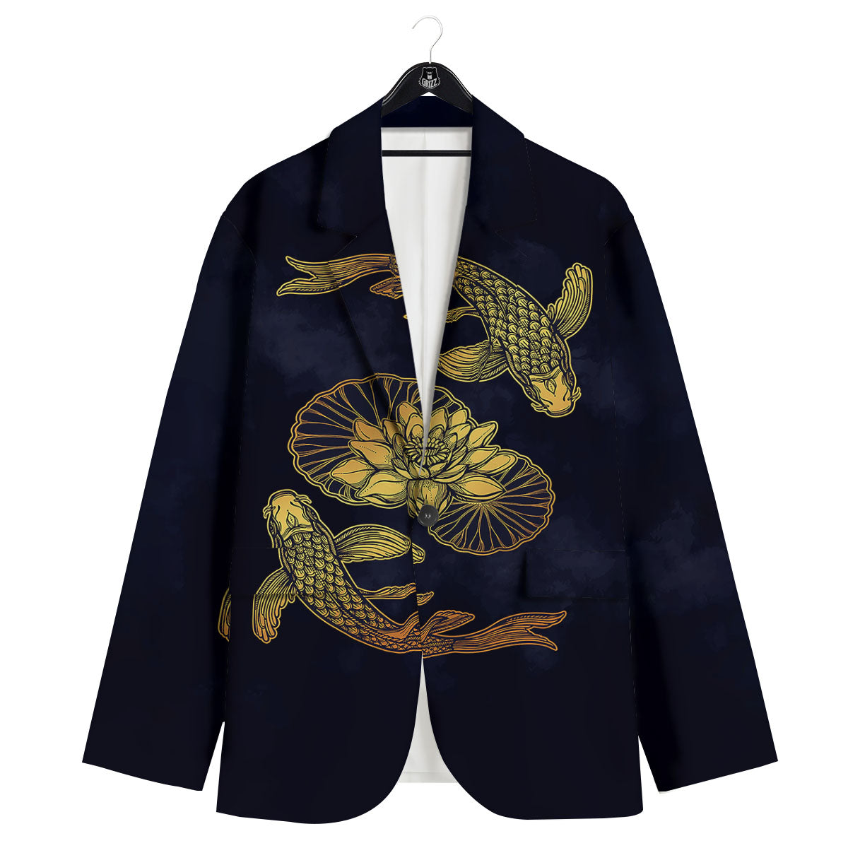 Koi Fish Golden Spiritual Print Men's Sport Coat-grizzshop
