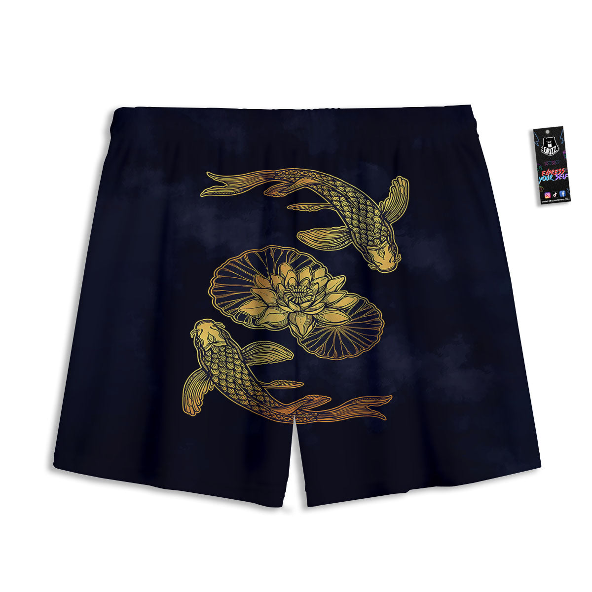 Koi Fish Golden Spiritual Print Mesh Shorts