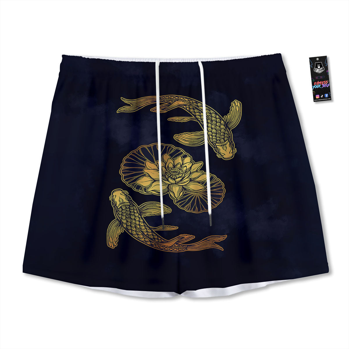 Koi Fish Golden Spiritual Print Mesh Shorts