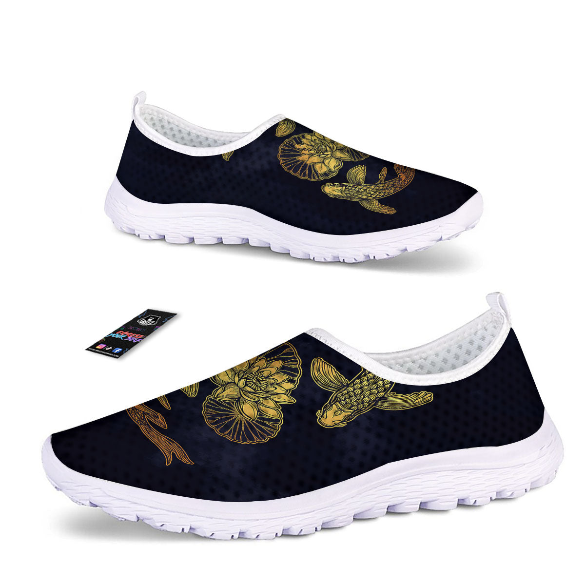 Koi Fish Golden Spiritual Print Nurse Shoes-grizzshop