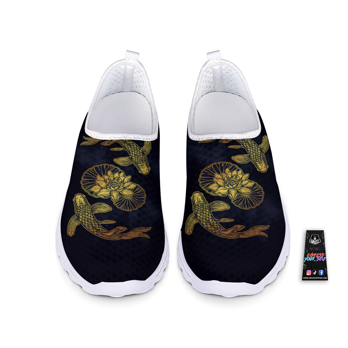 Koi Fish Golden Spiritual Print Nurse Shoes-grizzshop