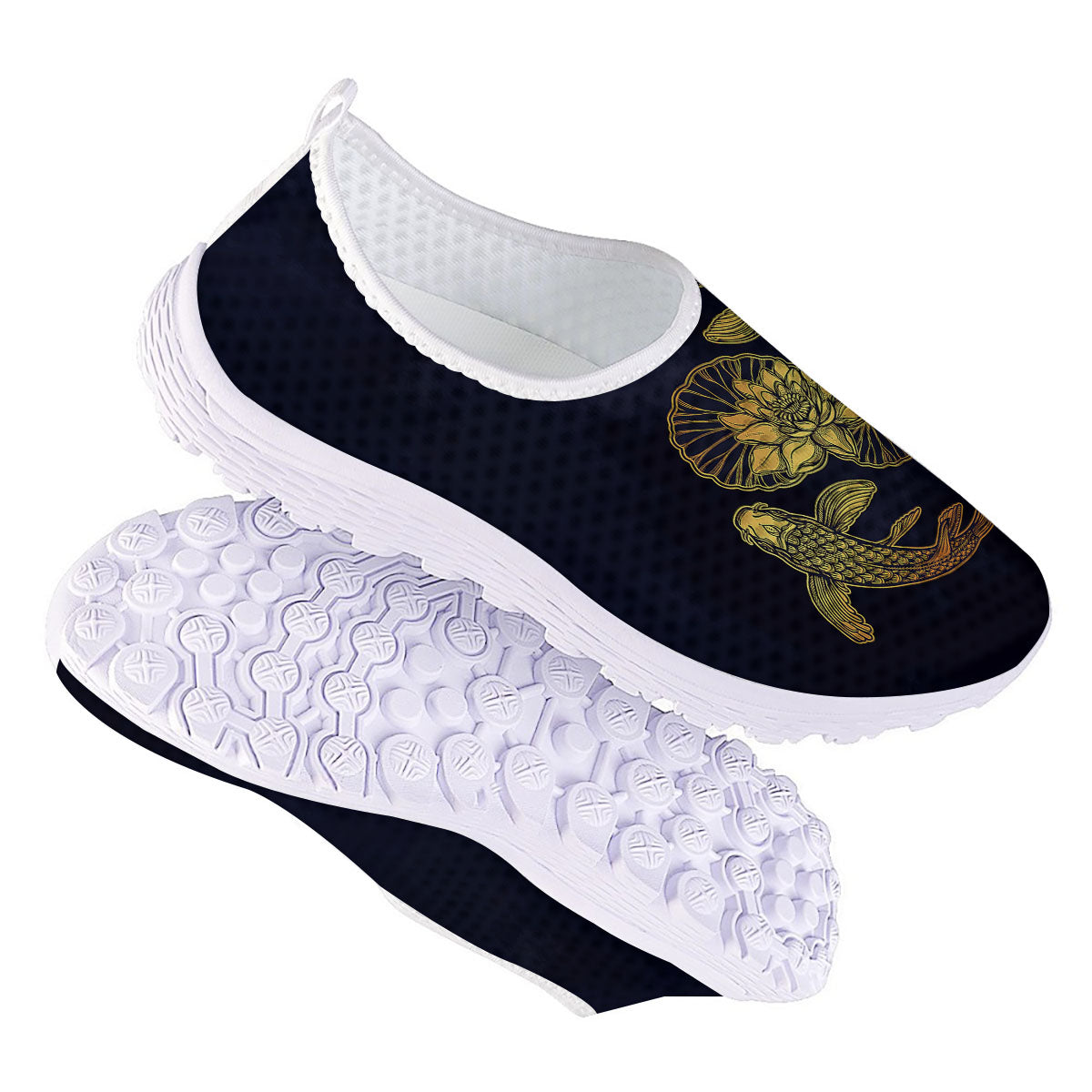 Koi Fish Golden Spiritual Print Nurse Shoes-grizzshop