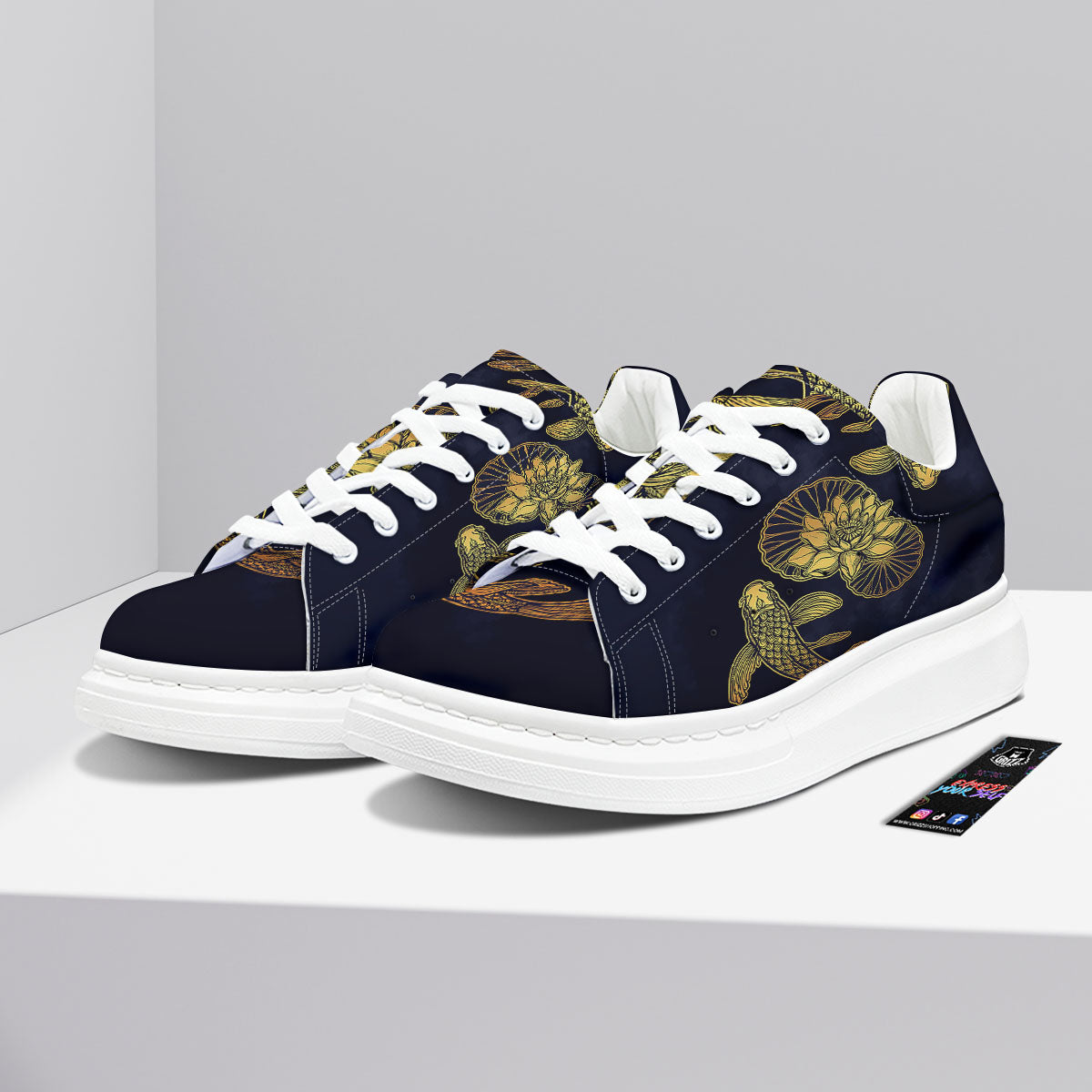 Koi Fish Golden Spiritual Print Platform Shoes-grizzshop