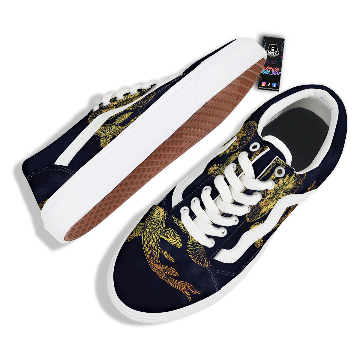 Koi Fish Golden Spiritual Print Skate Shoes-grizzshop