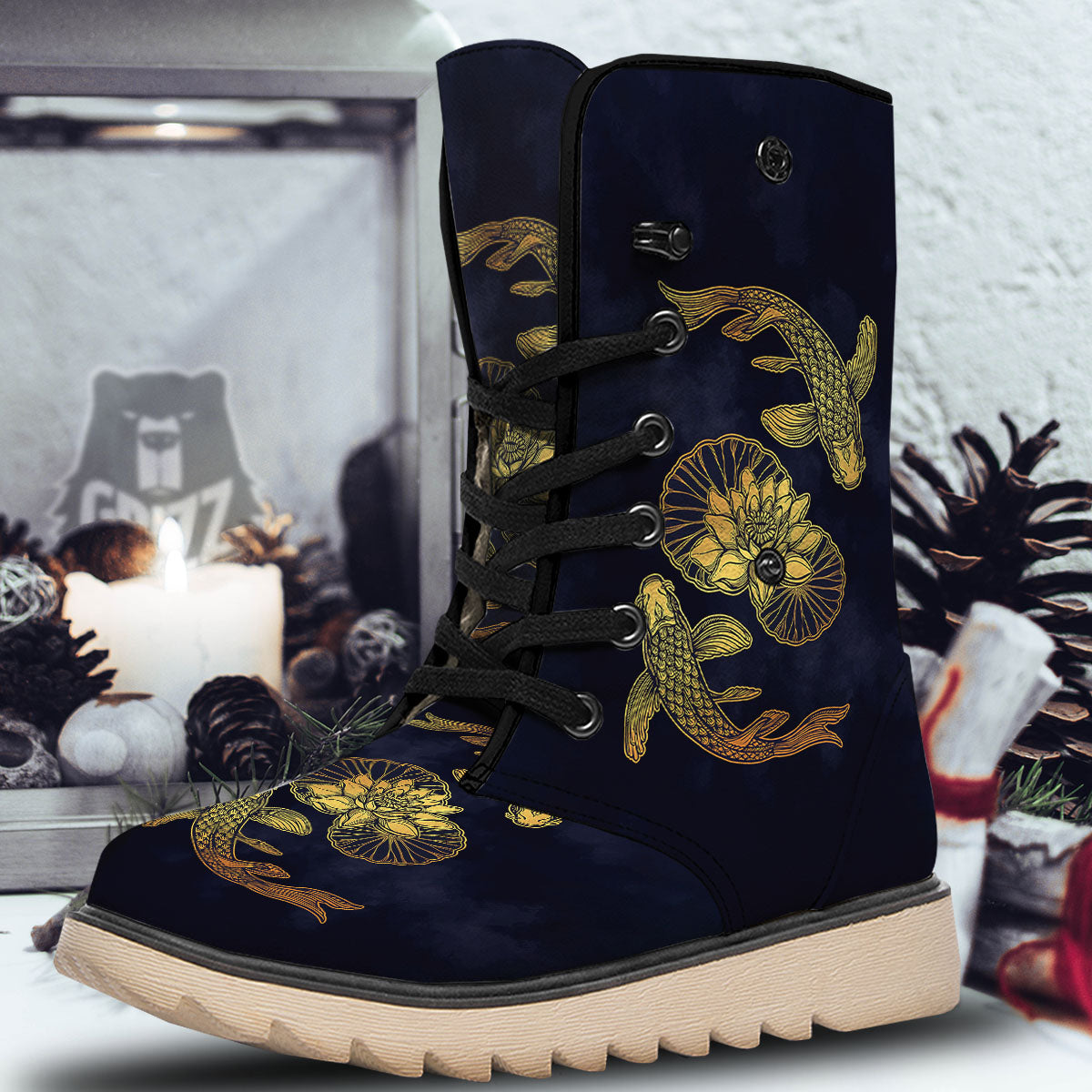 Koi Fish Golden Spiritual Print Snow Boots-grizzshop