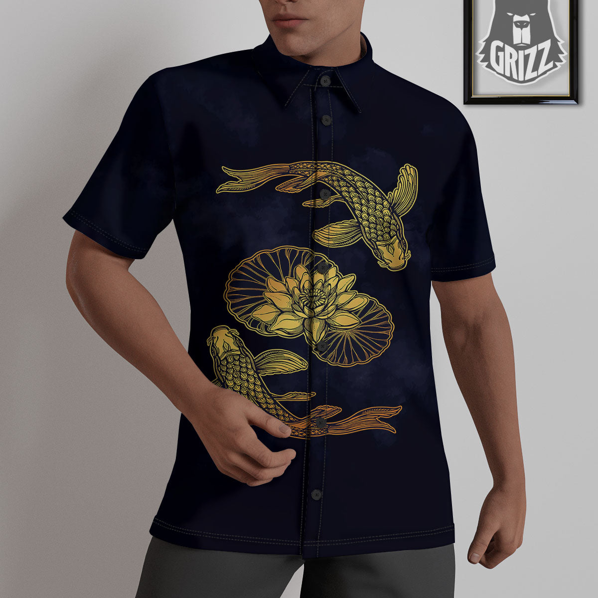 Koi Fish Golden Spiritual Print Untucked Shirts-grizzshop