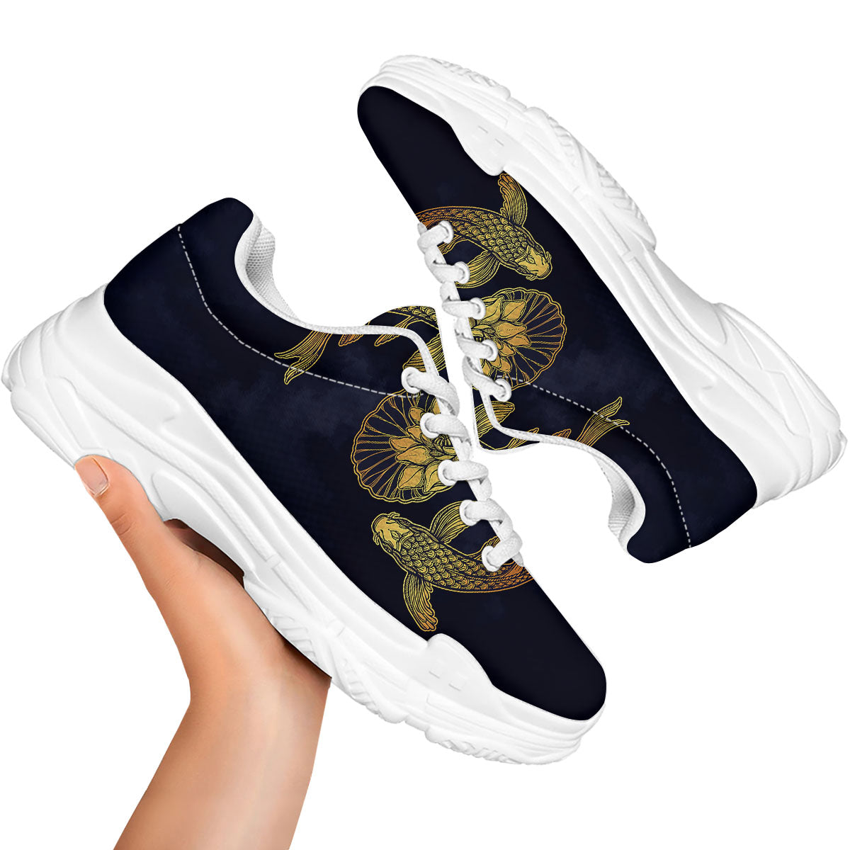 Koi Fish Golden Spiritual Print White Chunky Shoes-grizzshop