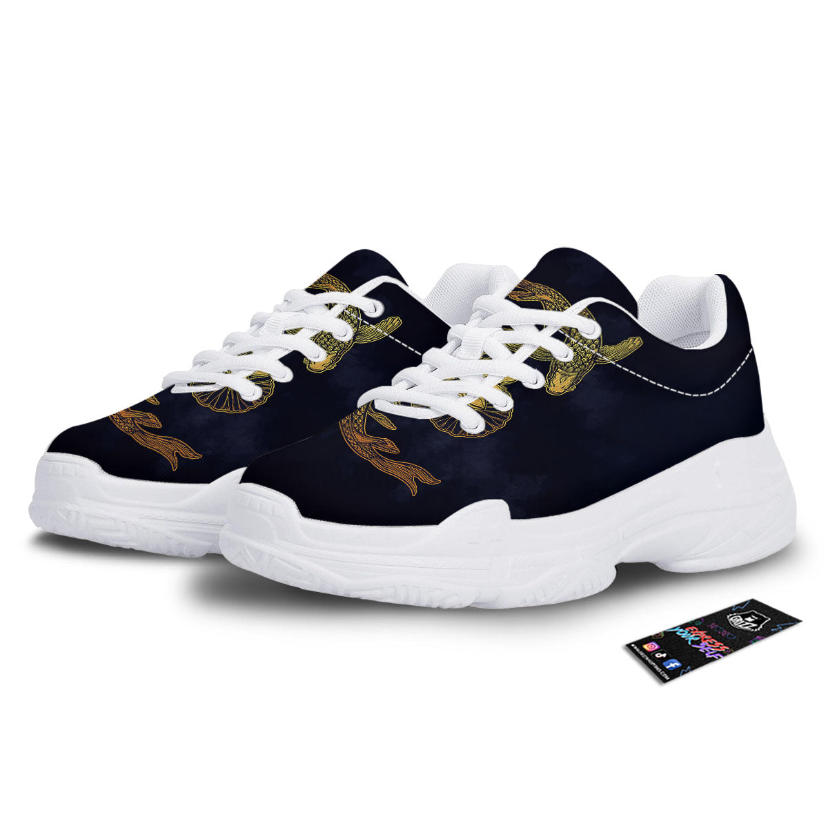 Koi Fish Golden Spiritual Print White Chunky Shoes-grizzshop