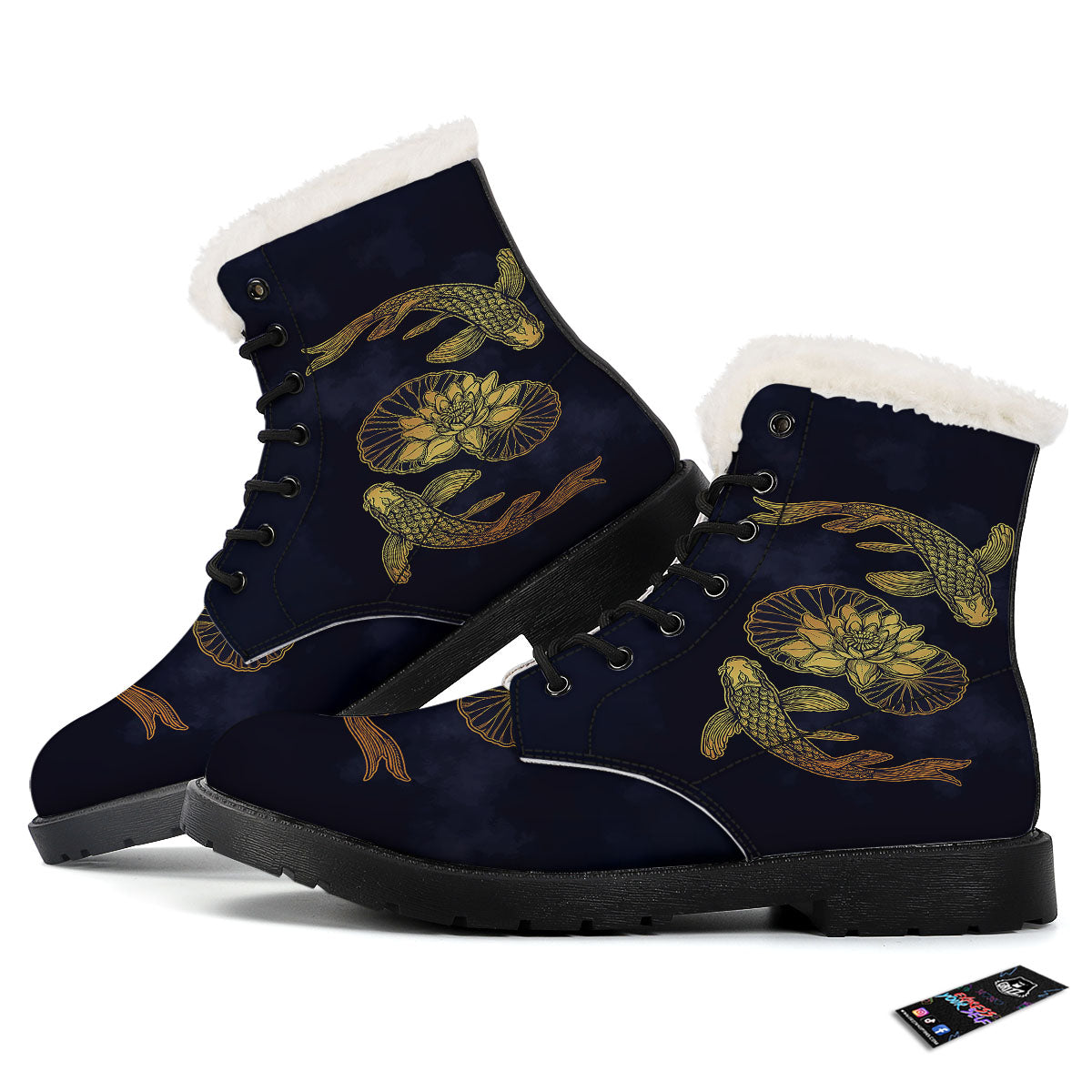 Koi Fish Golden Spiritual Print Winter Boots-grizzshop