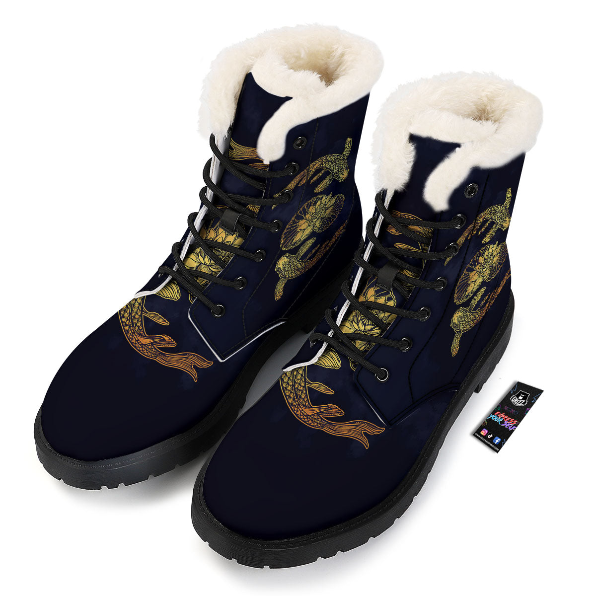 Koi Fish Golden Spiritual Print Winter Boots-grizzshop
