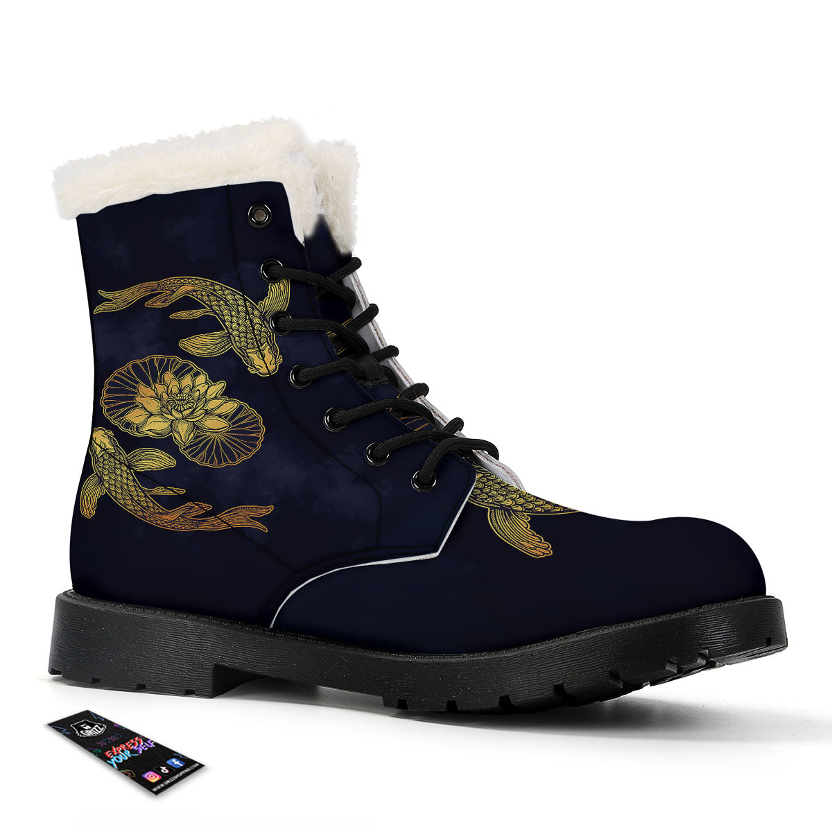 Koi Fish Golden Spiritual Print Winter Boots-grizzshop
