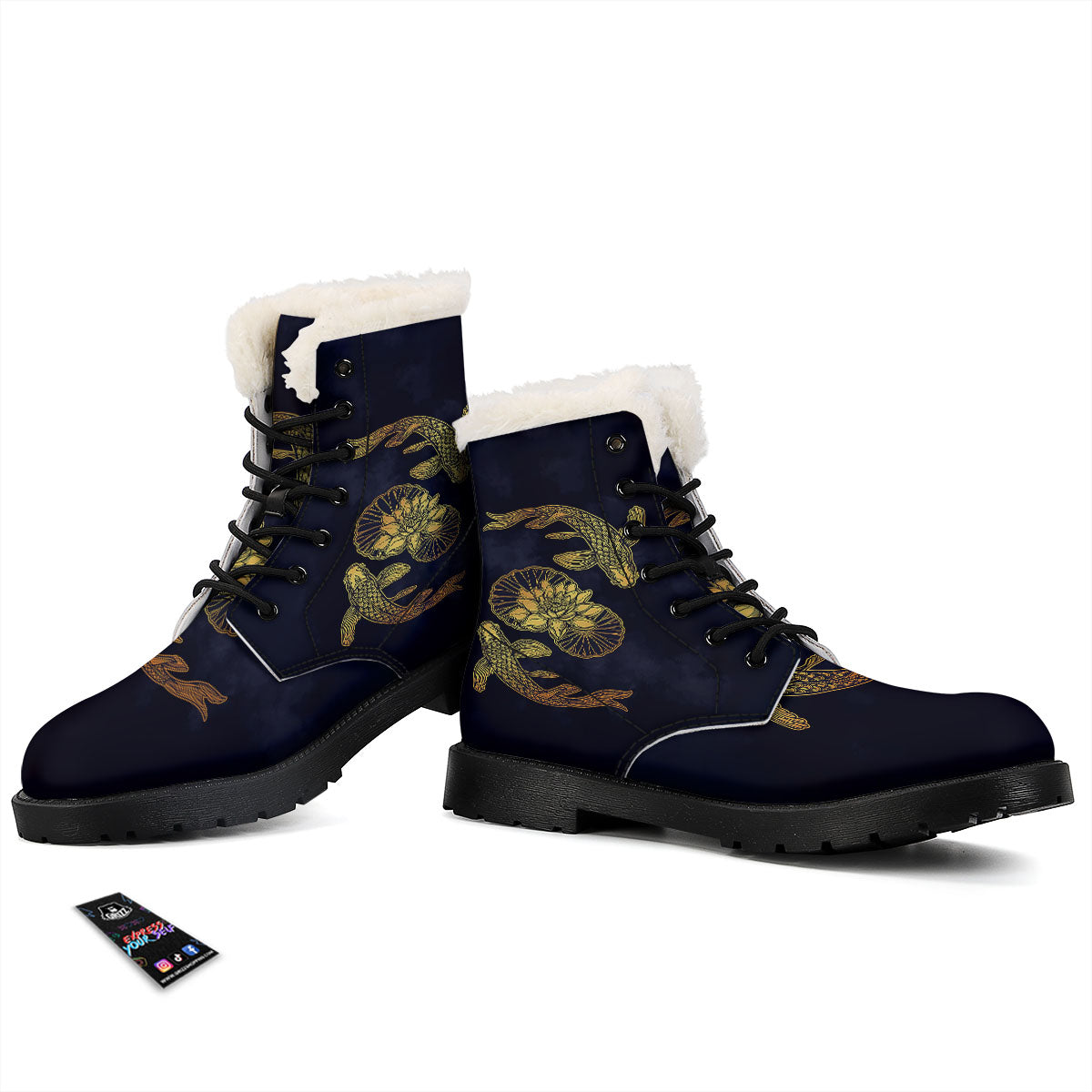 Koi Fish Golden Spiritual Print Winter Boots-grizzshop