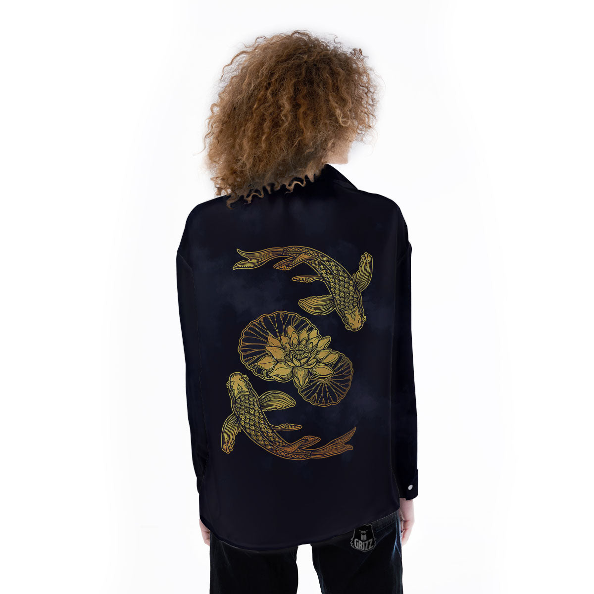 Koi Fish Golden Spiritual Print Women's Long Sleeve Shirts-grizzshop