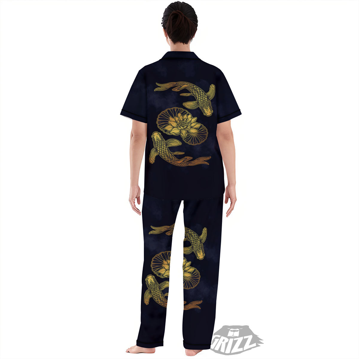 Koi Fish Golden Spiritual Print Women's Pajamas Set-grizzshop