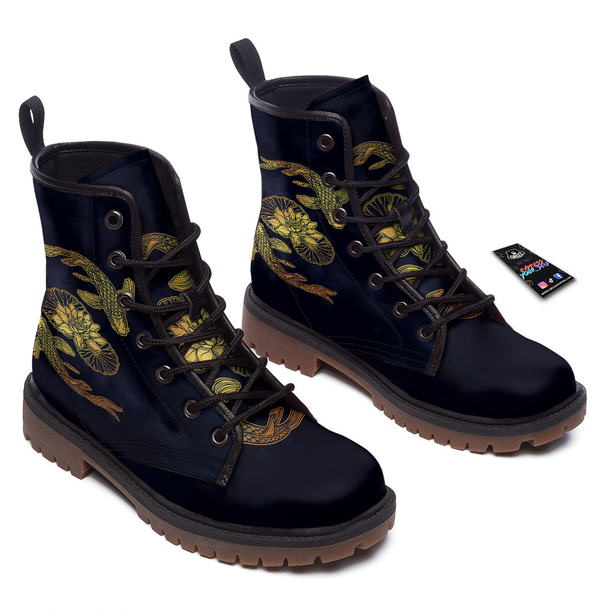 Koi Fish Golden Spiritual Print Work Boots-grizzshop