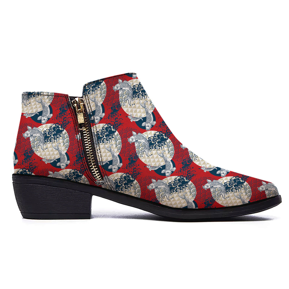 Koi Fish Japanese Wave Print Pattern Ankle Boots-grizzshop