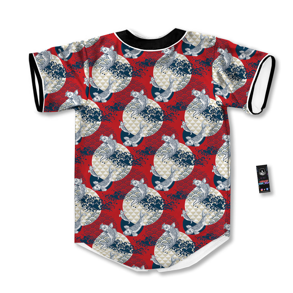 Koi Fish Japanese Wave Print Pattern Baseball Jersey-grizzshop