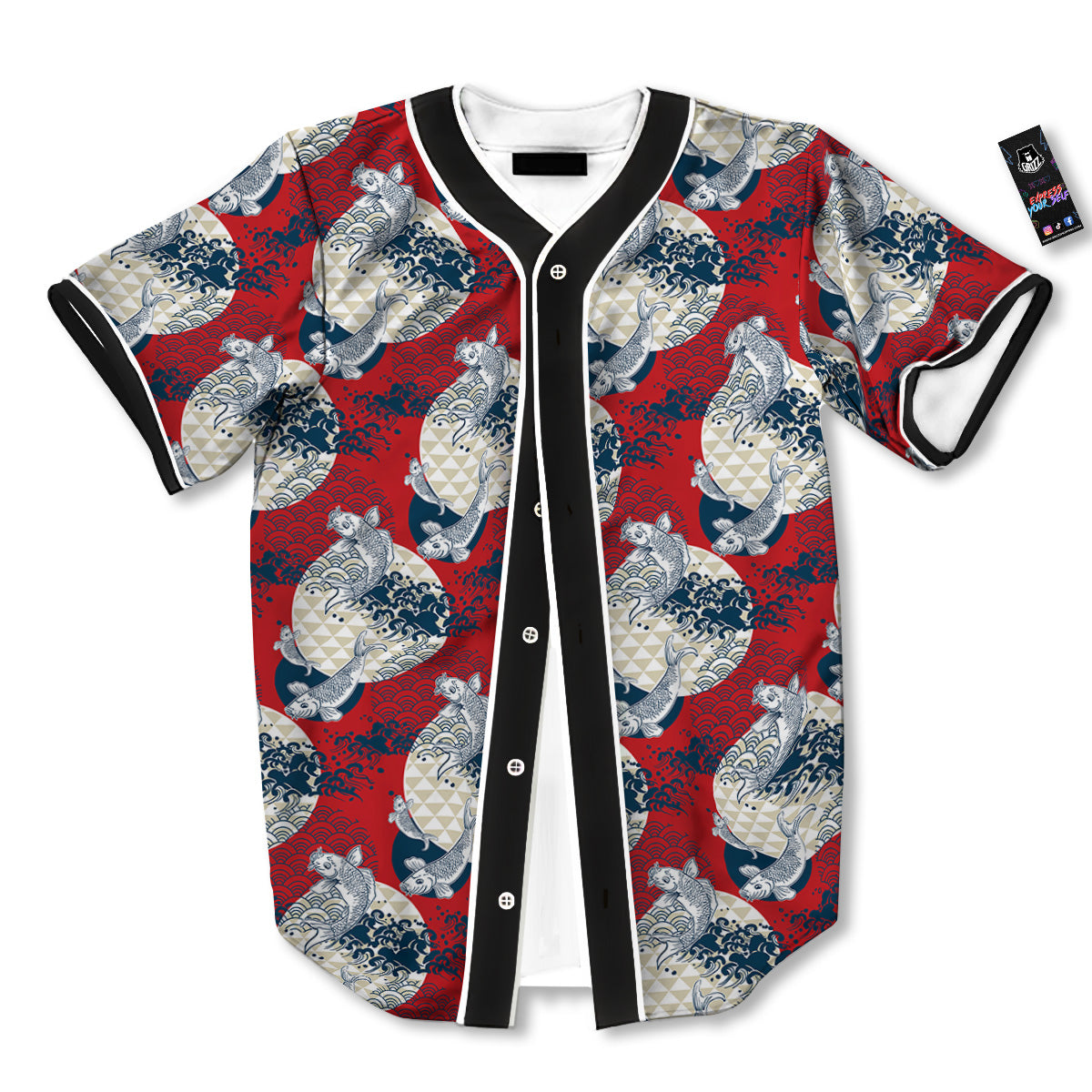 Koi Fish Japanese Wave Print Pattern Baseball Jersey-grizzshop