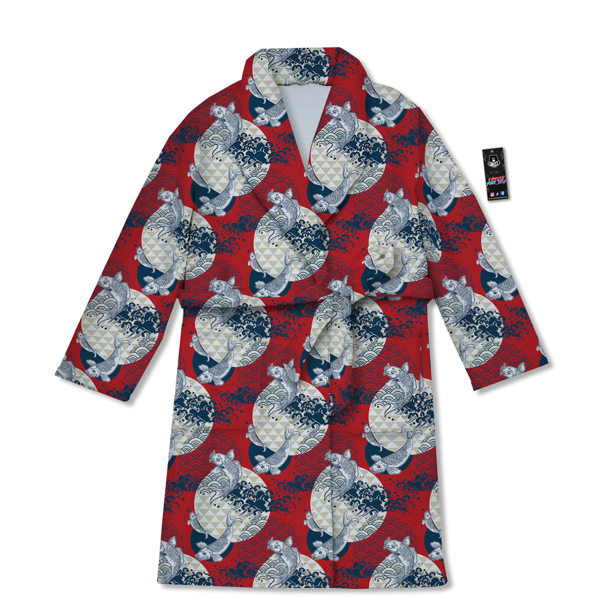 Koi Fish Japanese Wave Print Pattern Bathrobe-grizzshop