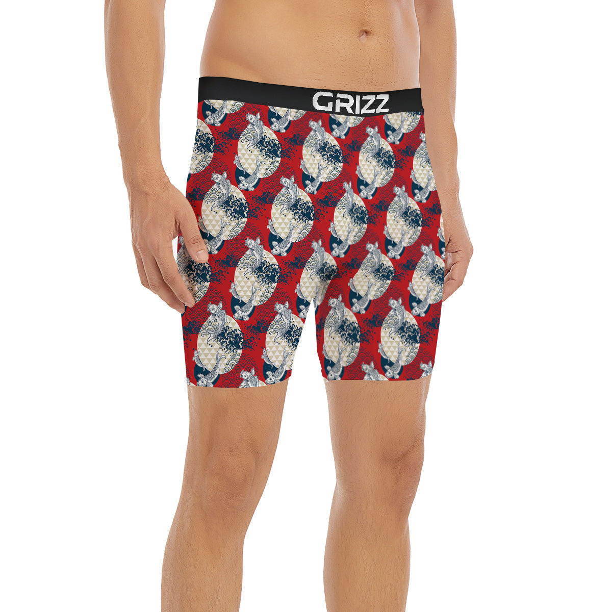 Koi Fish Japanese Wave Print Pattern Boxer Briefs-grizzshop