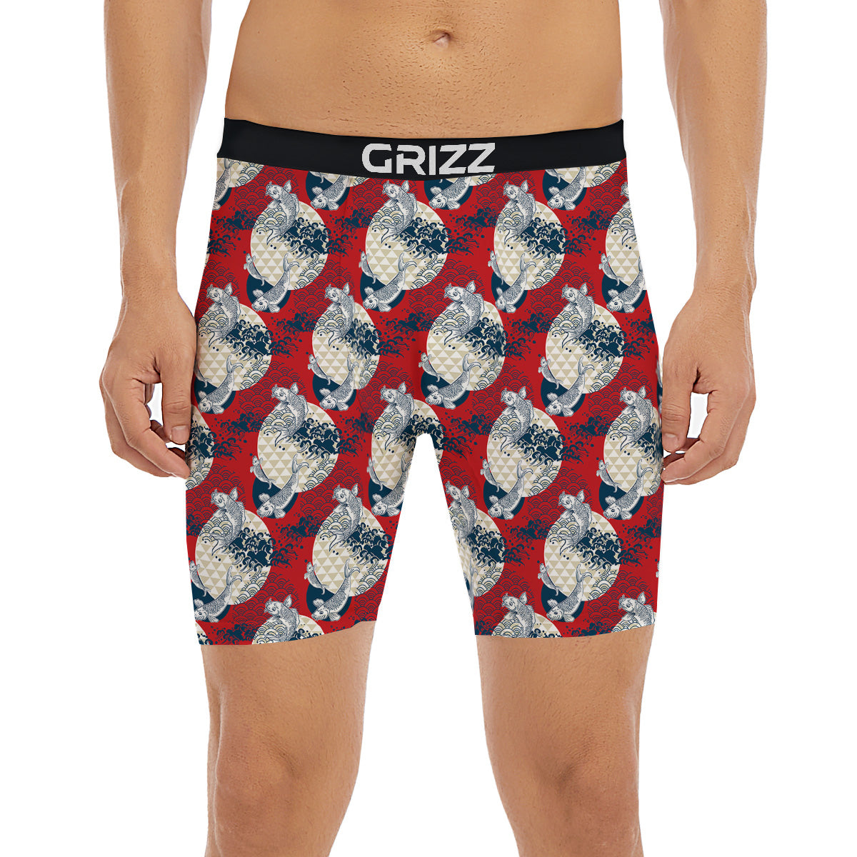 Koi Fish Japanese Wave Print Pattern Boxer Briefs-grizzshop