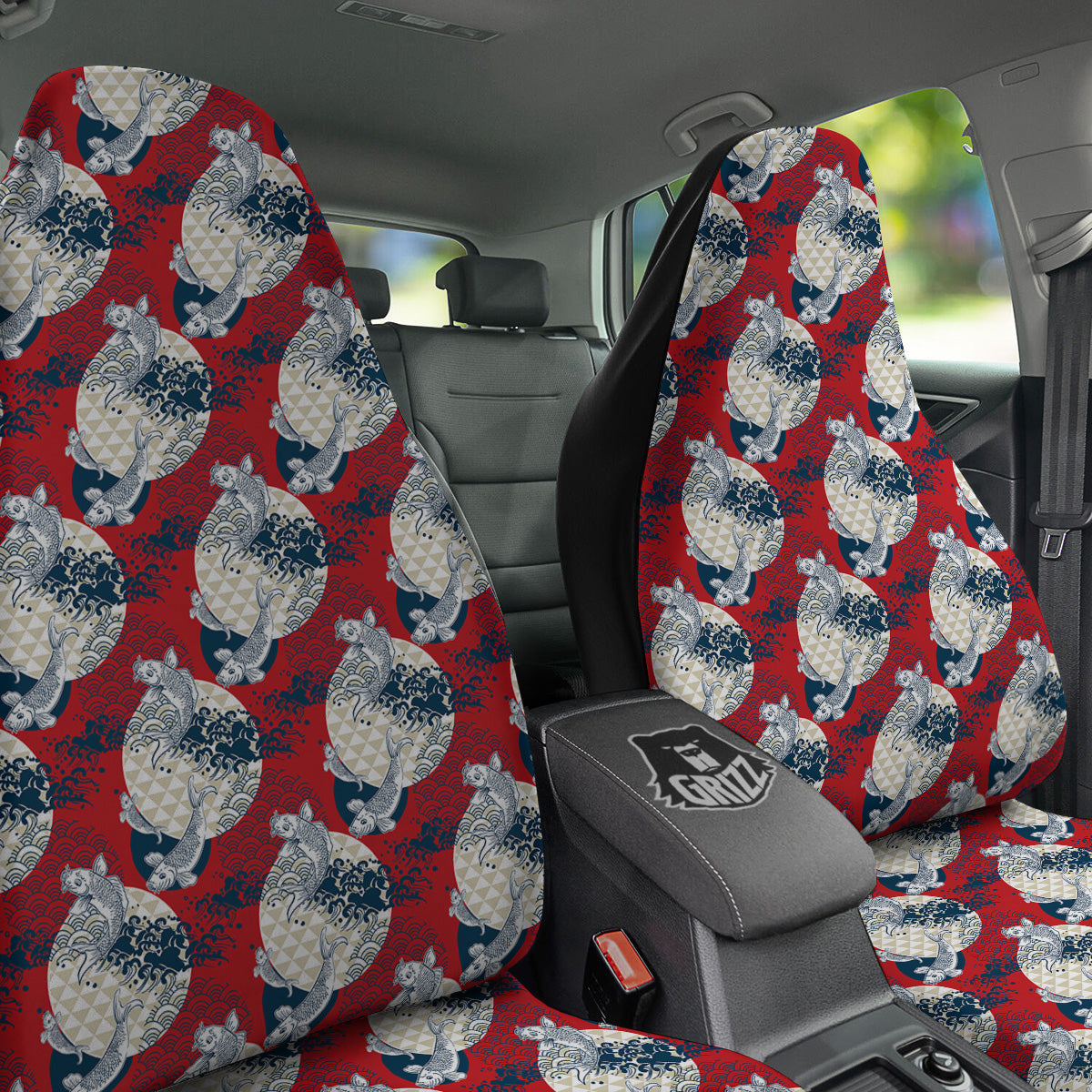 Koi Fish Japanese Wave Print Pattern Car Seat Covers-grizzshop