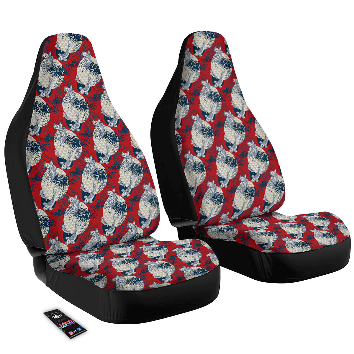 Koi Fish Japanese Wave Print Pattern Car Seat Covers-grizzshop