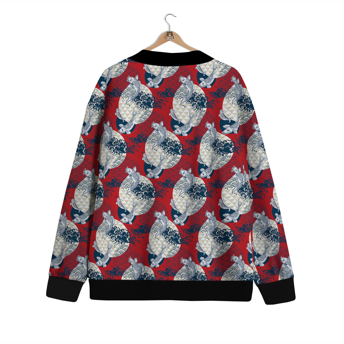 Koi Fish Japanese Wave Print Pattern Cardigan-grizzshop