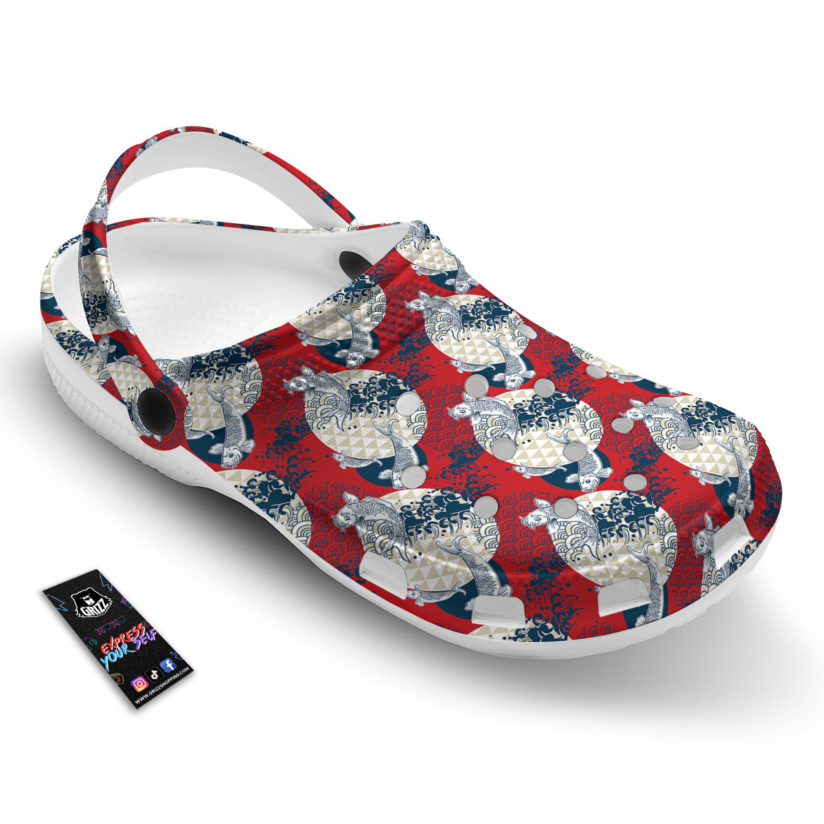 Koi Fish Japanese Wave Print Pattern Clog-grizzshop