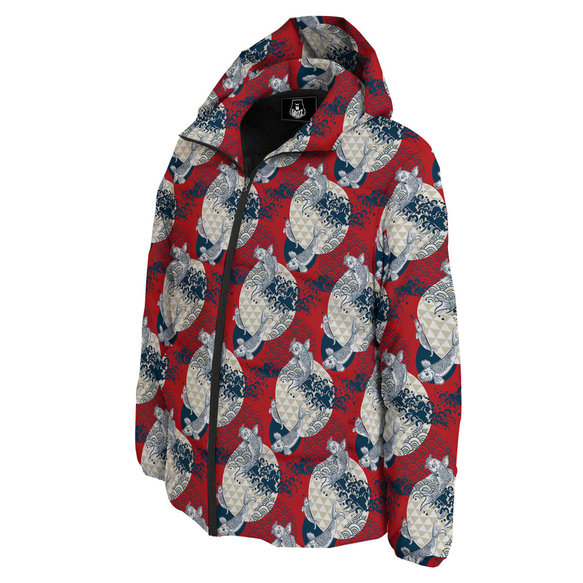 Koi Fish Japanese Wave Print Pattern Down Jacket-grizzshop