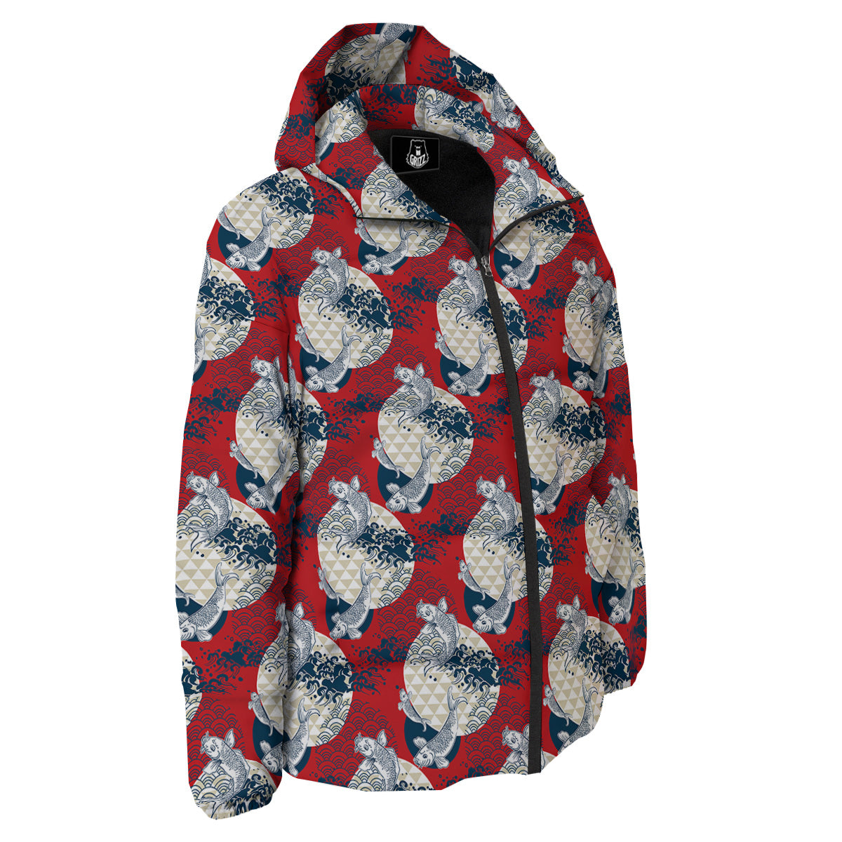 Koi Fish Japanese Wave Print Pattern Down Jacket-grizzshop