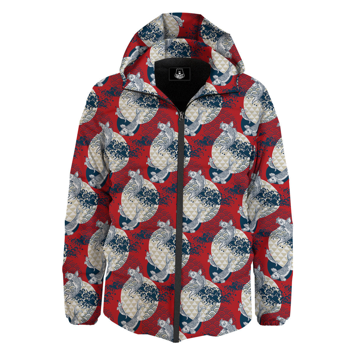 Koi Fish Japanese Wave Print Pattern Down Jacket-grizzshop