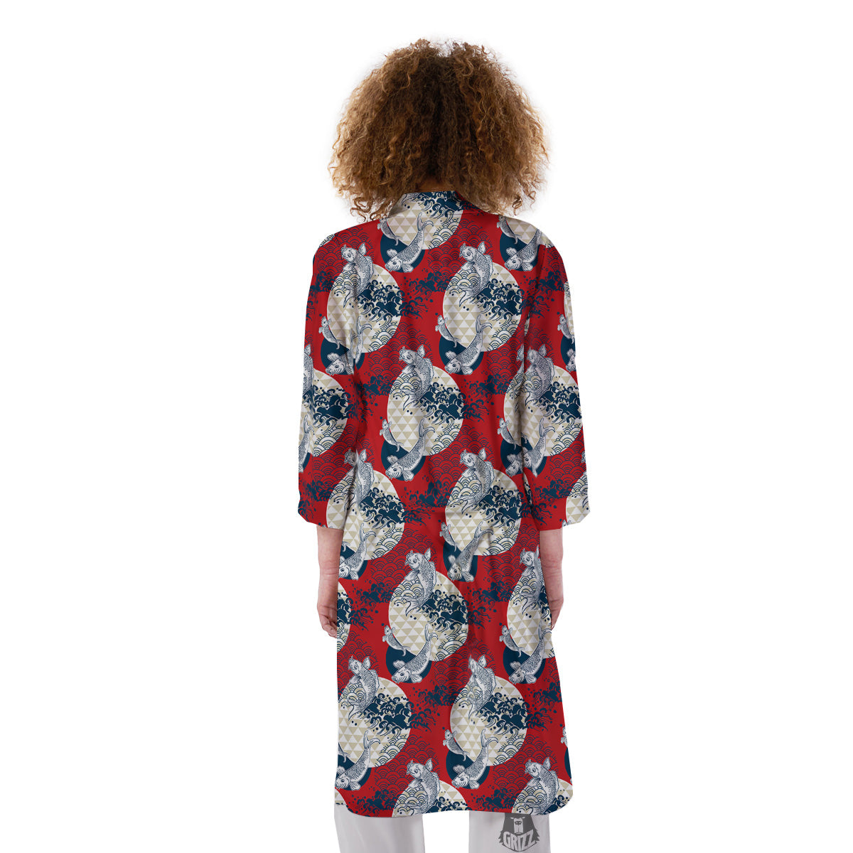 Koi Fish Japanese Wave Print Pattern Kimono-grizzshop
