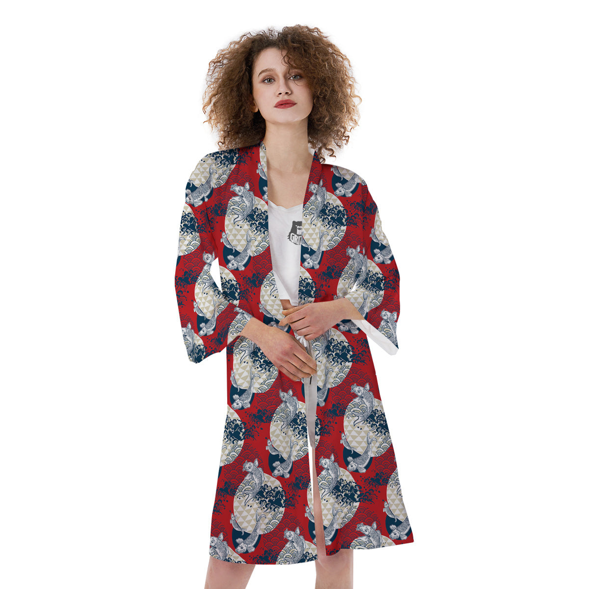 Koi Fish Japanese Wave Print Pattern Kimono-grizzshop