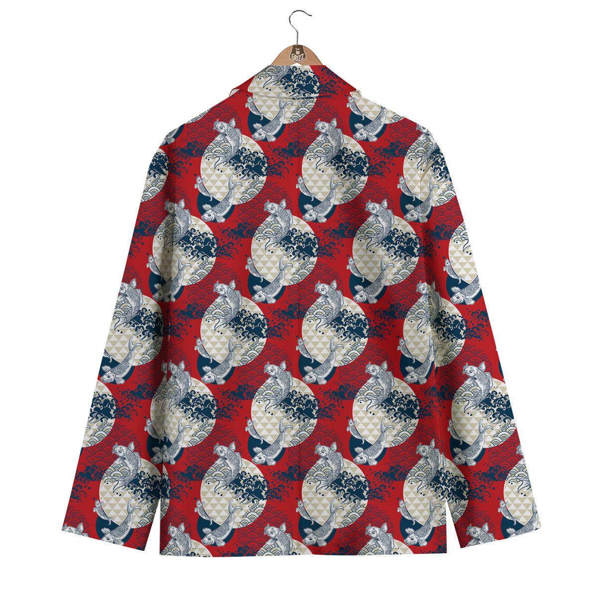 Koi Fish Japanese Wave Print Pattern Men's Blazer-grizzshop