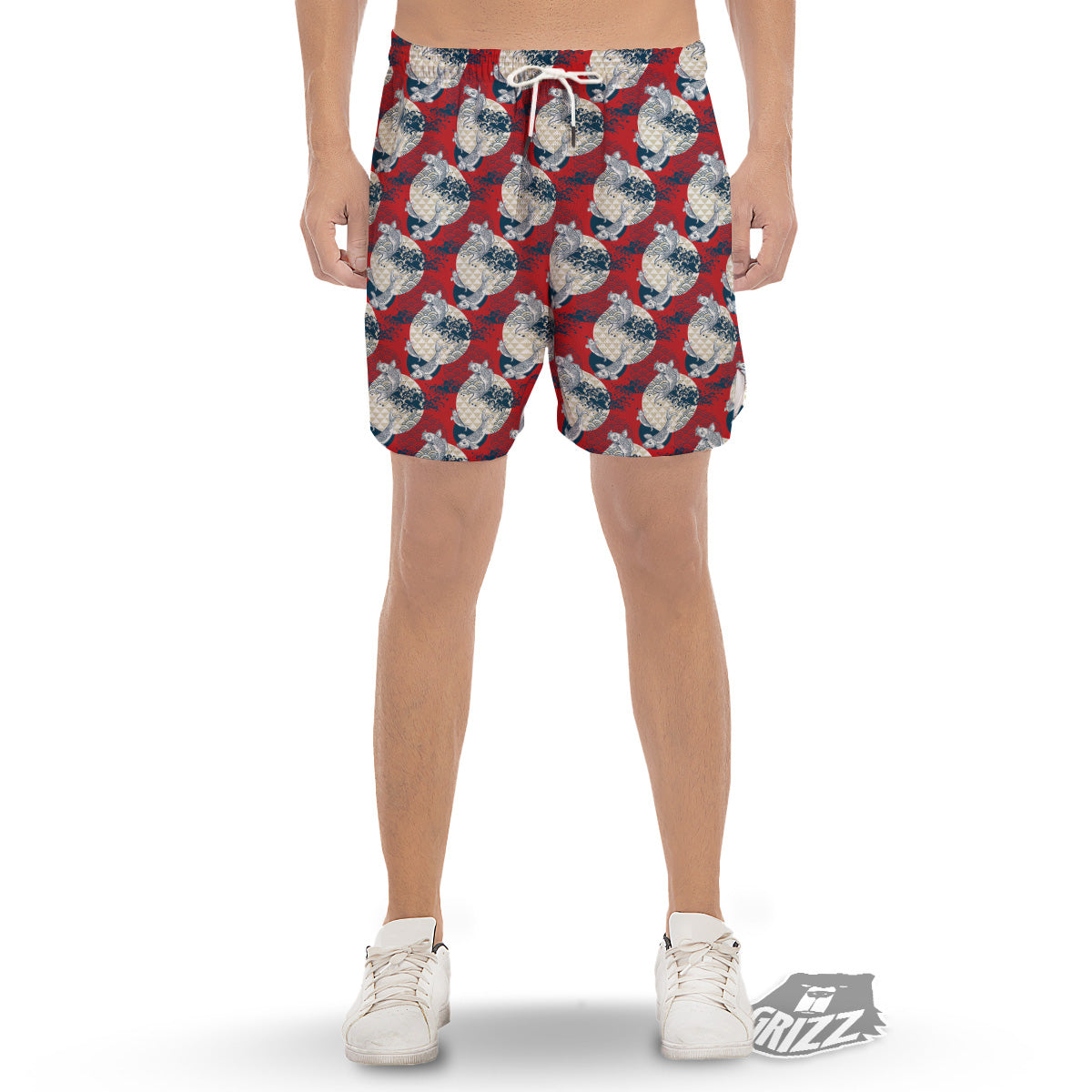 Koi Fish Japanese Wave Print Pattern Men's Gym Shorts-grizzshop