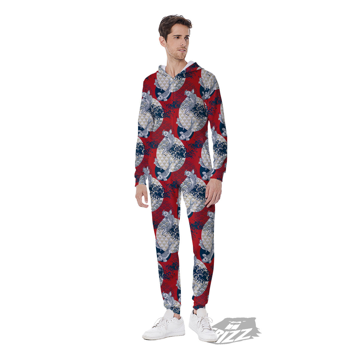 Koi Fish Japanese Wave Print Pattern Men's Jumpsuit-grizzshop