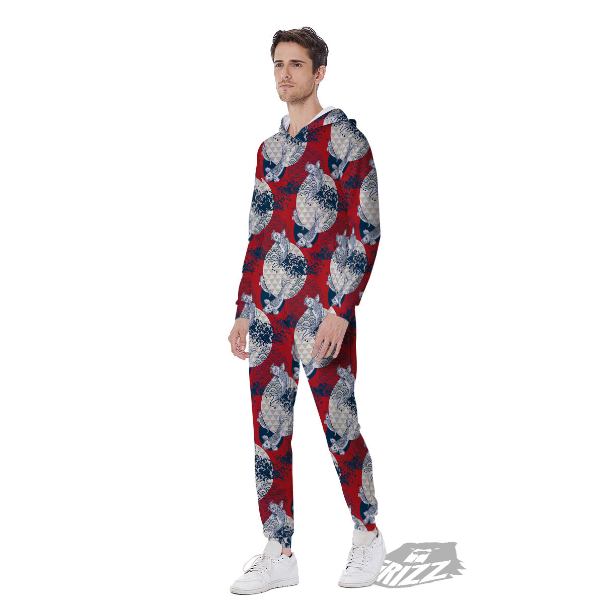 Koi Fish Japanese Wave Print Pattern Men's Jumpsuit-grizzshop