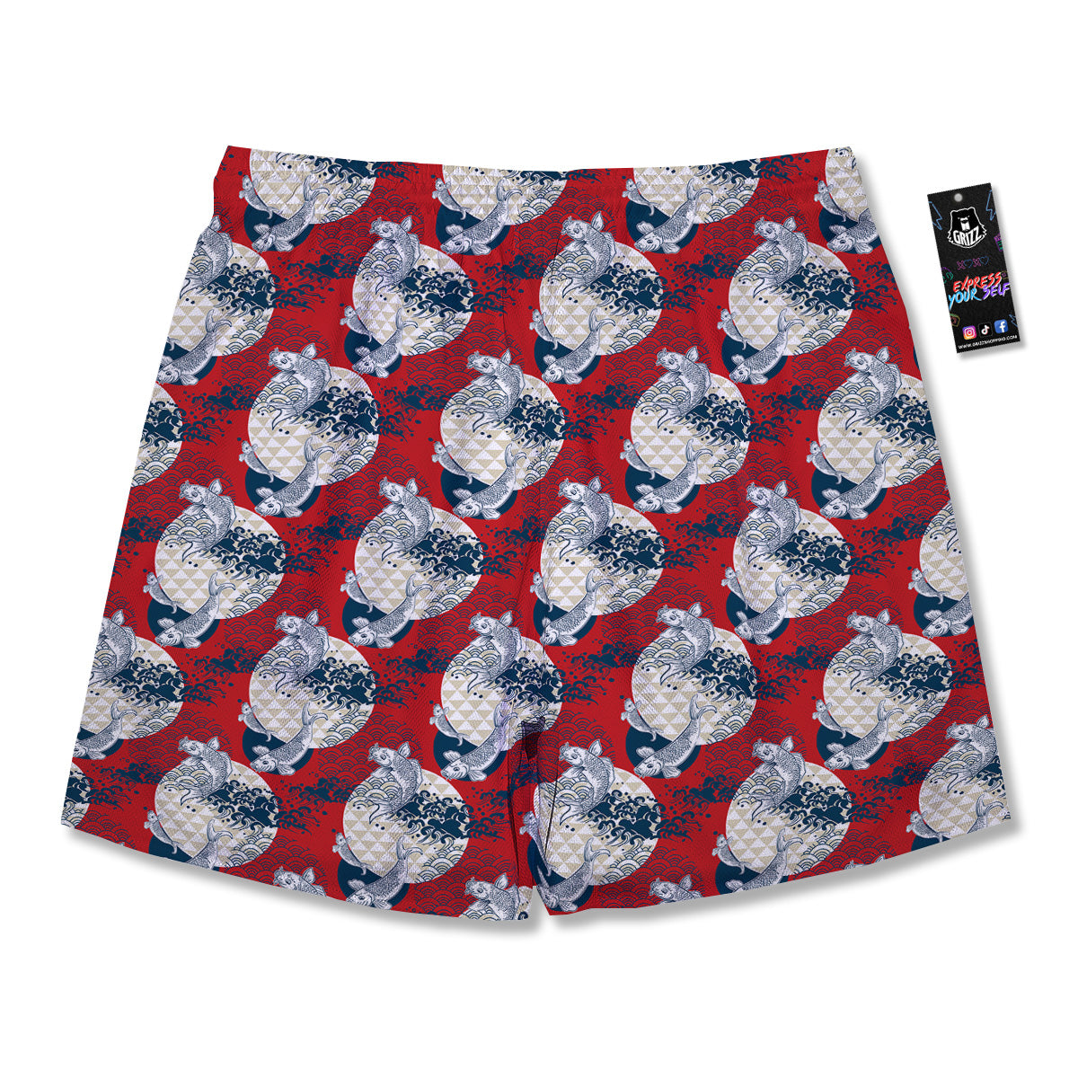 Koi Fish Japanese Wave Print Pattern Men's Running Shorts-grizzshop