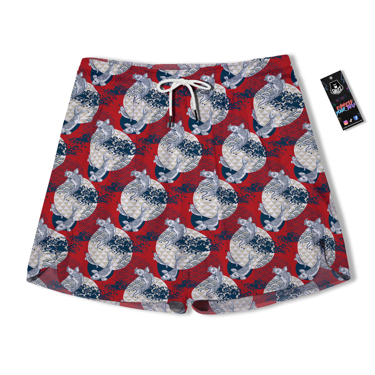 Koi Fish Japanese Wave Print Pattern Men's Running Shorts-grizzshop