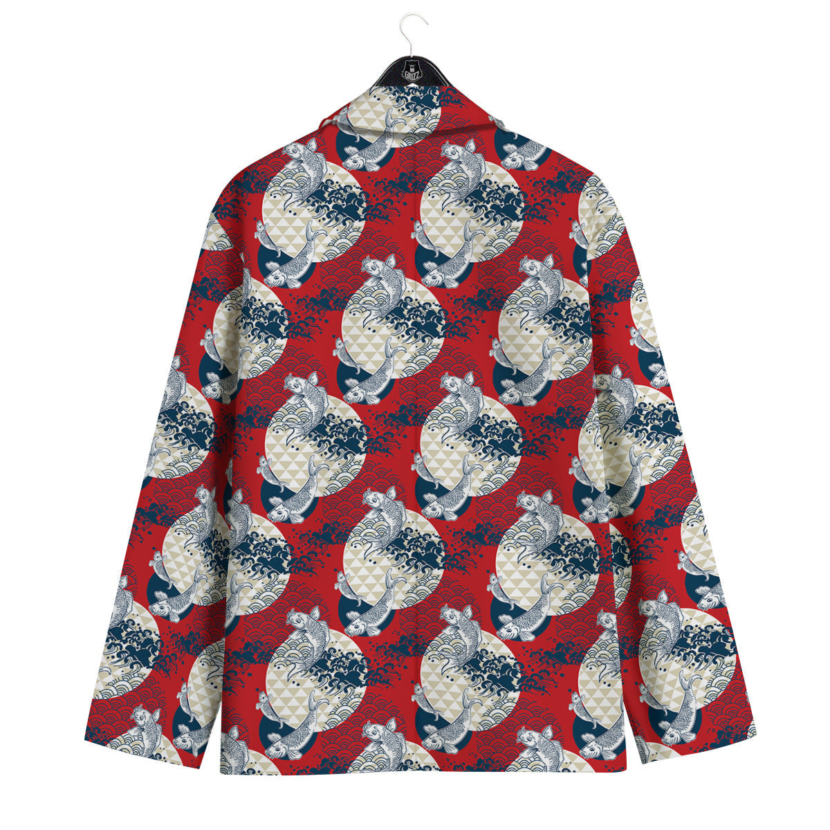 Koi Fish Japanese Wave Print Pattern Men's Sport Coat-grizzshop