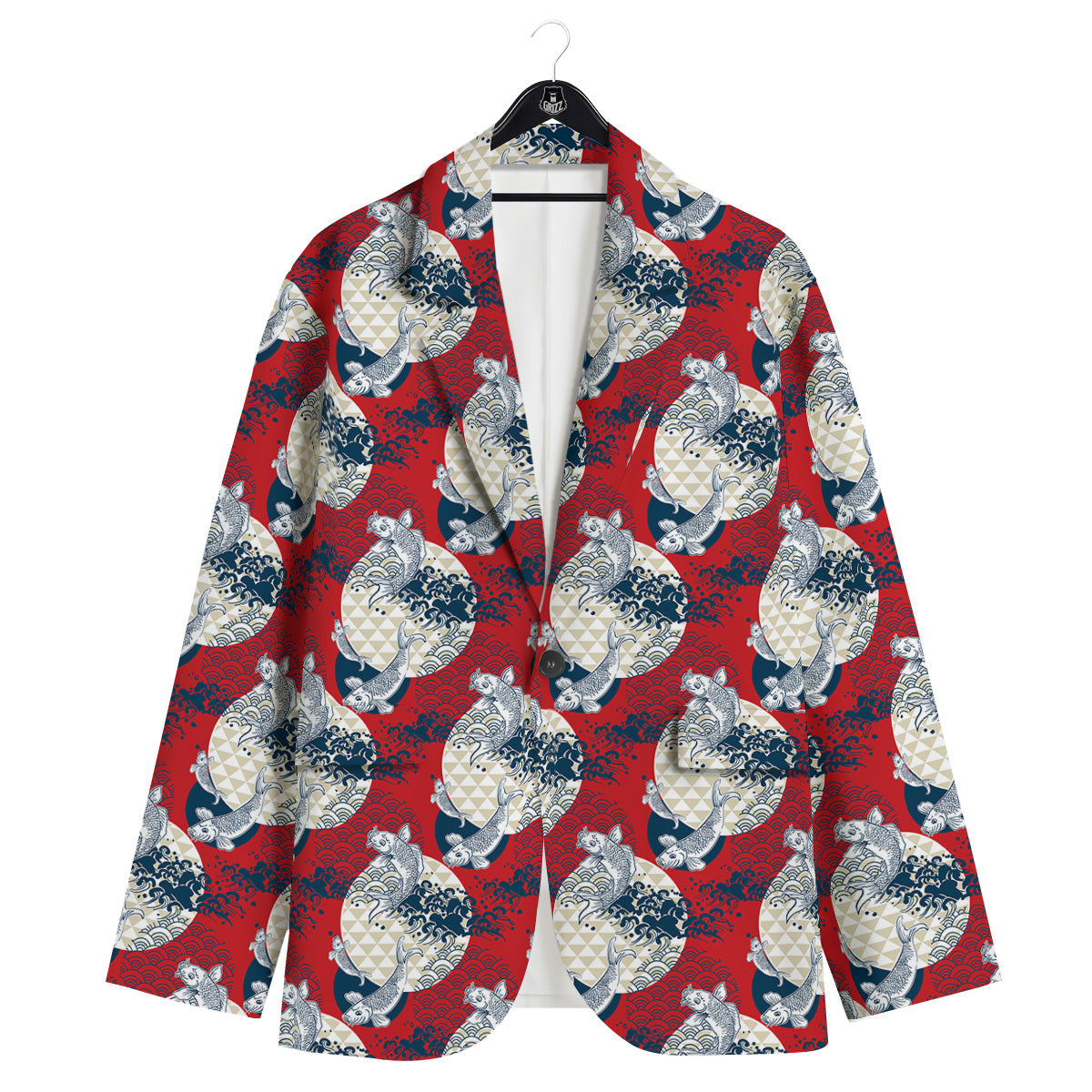 Koi Fish Japanese Wave Print Pattern Men's Sport Coat-grizzshop