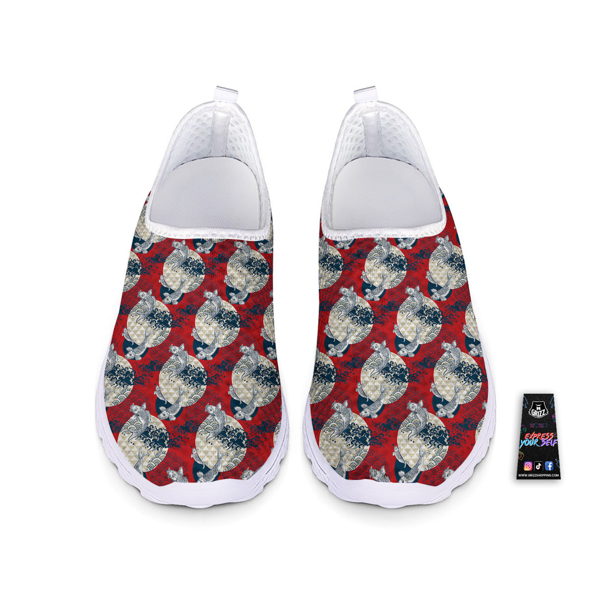 Koi Fish Japanese Wave Print Pattern Nurse Shoes-grizzshop