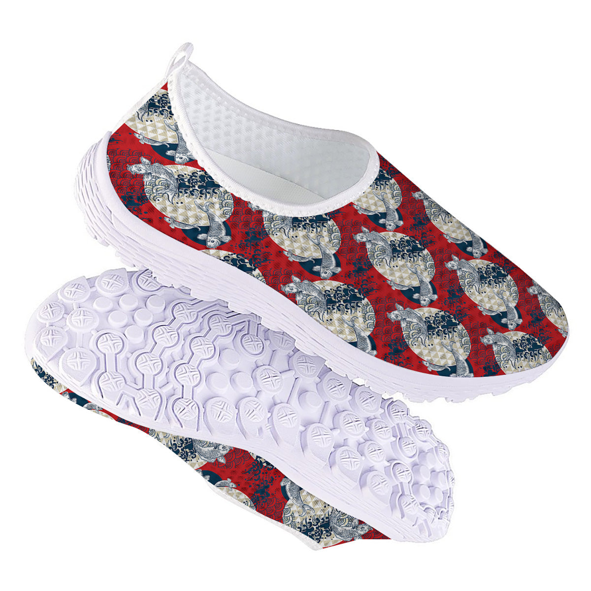 Koi Fish Japanese Wave Print Pattern Nurse Shoes-grizzshop