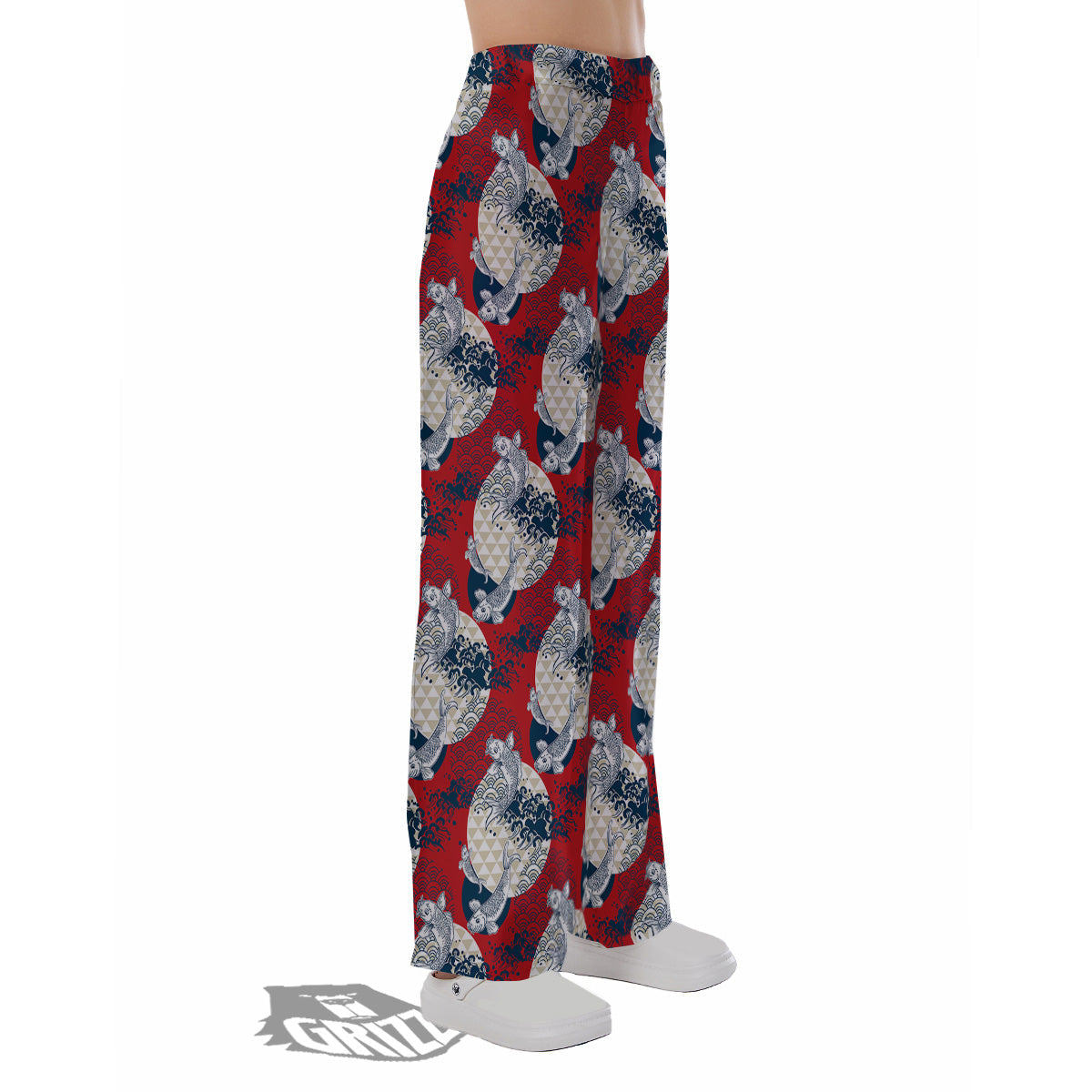 Koi Fish Japanese Wave Print Pattern Pajama Pants-grizzshop