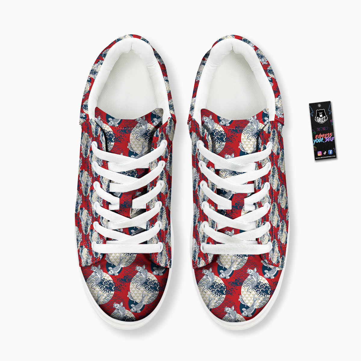 Koi Fish Japanese Wave Print Pattern Platform Shoes-grizzshop